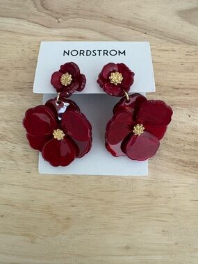 Nordstrom Deep Red Floral Drop Earrings with Gold Centers